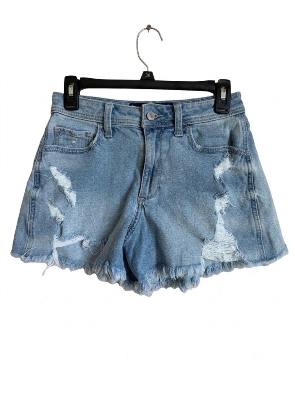 Hollister Curvy High Rise Vintage Stretch Denim Shorts 3 W26 Distressed Raw Hem